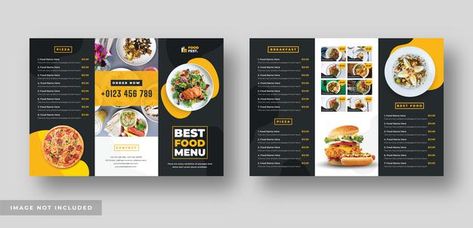 Orange and black food menu trifold broch... | Premium Vector #Freepik #vector #brochure #flyer #food #restaurant Menu Trifold, Restaurant Brochures, Brochure Food, Recipes Smoothies, Healthy Cook Books, Cookbook Design, Burger Menu, Menu Flyer, Rose Recipes