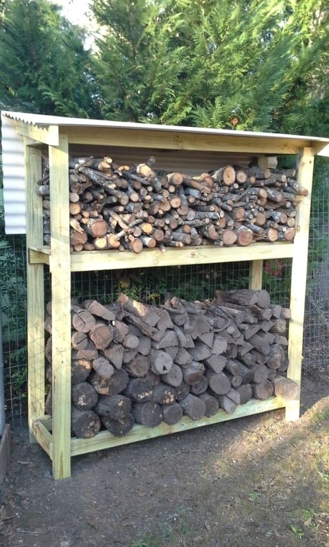 Having a dedicated area to keep your firewood dry and at the ready, is made easier with a firewood shed. These firewood shed plans, will help you build one. #backyardideas #garden #backyard Diy Firewood Shed, Firewood Shed Plans, Outdoor Firewood Rack, Build Your Own Shed, Shed Construction, Firewood Shed, Firewood Rack, Firewood Storage, Backyard Sheds