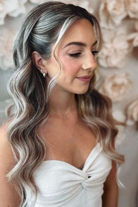 Swept-Back Hair With Fluffy Waves Bridesmaid Hair Inspo, Blonde Wedding Hair, Bridal Hair Down, Formal Hairstyles For Long Hair, Engagement Hairstyles, Guest Hair, Glamorous Hair, Wedding Guest Hairstyles, Long Hair Wedding Styles