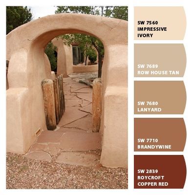 Adobe House Paint Colors, Southwestern Wall Colors, Sherwin Williams Southwest Paint Colors, Hacienda Exterior Paint Colors, Adobe Paint Colors, Spanish Style Home Color Palette, Southwest Wall Colors, Western Wall Colors Paint, Spanish Style Color Palette