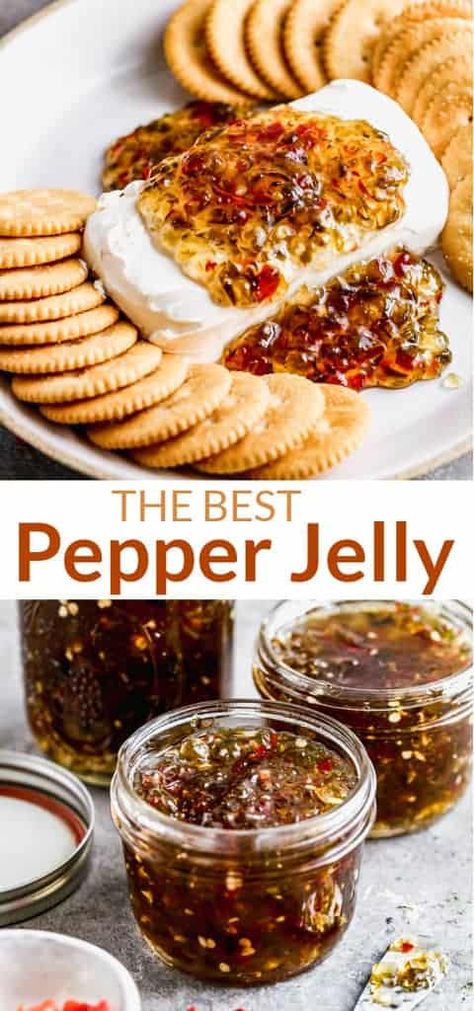 Our favorite Pepper Jelly recipe is sweet and spicy (adjust heat to your preference) and delicious spooned over cream cheese, served with crackers for dipping. I've also included instructions for canning and freezing. via @betrfromscratch Jalapeno Pepper Jelly Recipe Easy, Dr Pepper Jelly, Best Pepper Jelly Recipe, Jalapeno Jelly Recipes, Canned Veggies, Pepper Jelly Recipe, Canning Jam Recipes, Pepper Jelly Recipes, Meaningful Gift Ideas