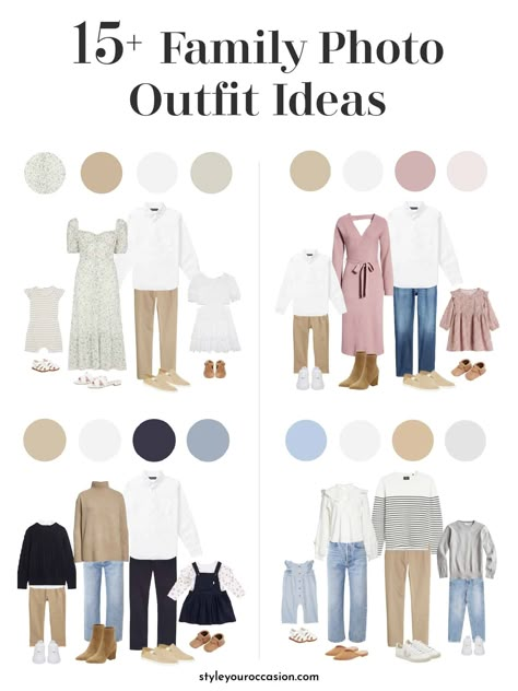 Picture Color Schemes, Spring Photoshoot Outfits, Neutral Family Photos, Casual Family Photos, Photography Outfit Ideas, Spring Family Pictures, Family Photo Outfit Ideas, Family Photo Studio, Family Portrait Outfits