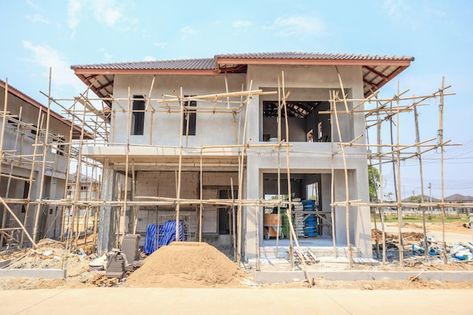 Premium Photo | House under construction with autoclaved aerated concrete block structure at building site Under Construction House, Autoclaved Aerated Concrete, Aerated Concrete, Construction House, Construction Images, House Under Construction, Jungle House, Building Site, Concrete Block