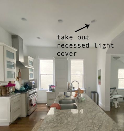 How to Change a Recessed Can Light to a Pendant Light No Remodeling Hanging Light In Bathroom, Update Can Lights, Recessed Lighting To Pendant, Recessed Lighting Covers, Update Recessed Lighting, Bathroom Hanging Lights, Can Lights In Kitchen, Canned Lights, Change Light Fixture