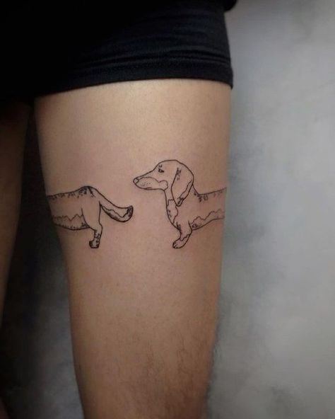 Save Dachshund Tattoo Ideas, Daschund Tattoo, Dachshund Tattoos, Floral Back Tattoos, Dachshund Tattoo, Tattoo Uk, Beginner Tattoos, Party Tattoos, Classic Tattoo