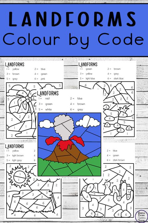 These Landforms Colour by Code Worksheets are an engaging way to practice number and colour recognition and landforms while working on fine motor skills. Maps And Landforms 2nd Grade, Preschool Landforms Activities, Landform Coloring Pages, Kindergarten Geography Worksheets, Landforms Preschool, Landforms Activities 2nd Grade, Landforms Worksheet Free Printable, Landform Activities For Kids, Landform Worksheet