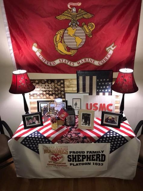 Marine Corp Birthday Party Ideas, Crucible Table Marine, Marine Crucible Table Ideas, Welcome Home Marine Party, Marine Send Off Party Ideas, Marine Retirement Party Ideas, Marine Corp Party Ideas, Marine Welcome Home Party, Marine Graduation Party