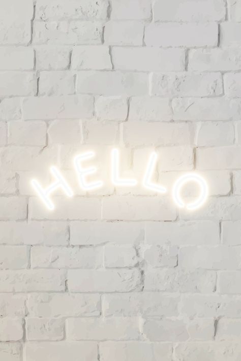 White Neon Sign Aesthetic, Hello Aesthetic, Pink Neon Lights, Black Brick Wall, Job Inspiration, Neon Signs Quotes, Red Brick Walls, Neon Words, Neon Backgrounds