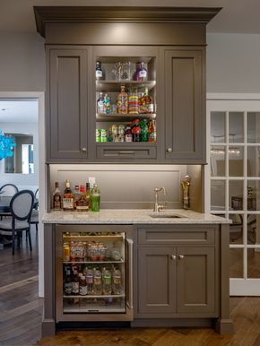 Beverage Station Ideas, Wine Bar Ideas, Beverage Station Kitchen, Kitchen Beverage Center, Wine And Coffee Bar, Traditional Kitchen Cabinets, Types Of Kitchen, Transitional Kitchen Design, Beverage Station