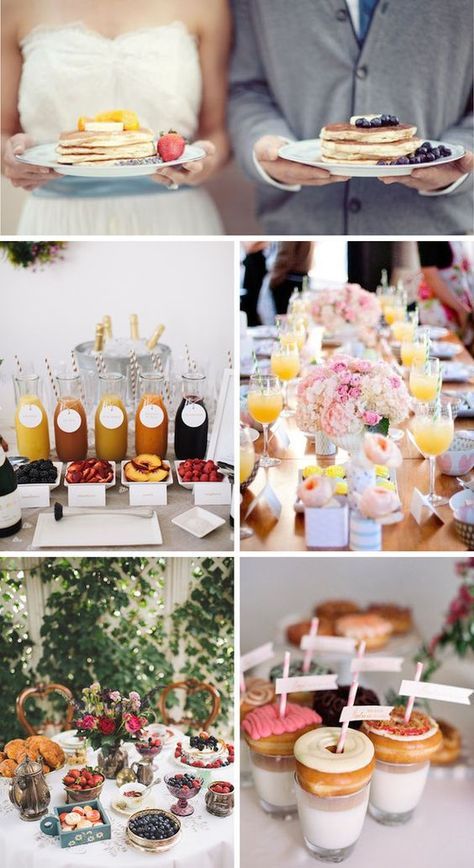 Why hot have a brunch wedding (or a day after wedding brunch!?) Everything you need to know for both is right here at She Said Yes! Bridal Party Foods, Engagement Brunch, Wedding Brunch Reception, Party Food Dessert, Reception Food, Wedding Reception Food, Brunch Menu, Wedding Breakfast, Bridal Brunch