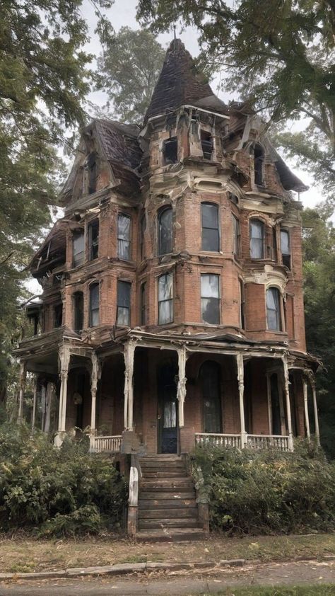 Abandoned Buildings Exterior, Spooky Old House, Haunted House Aesthetic Interior, Haunted Mansion Exterior, Old Mansion Exterior, Victorian House Aesthetic, Small Victorian Homes, Weird Buildings, Creepy Old Houses