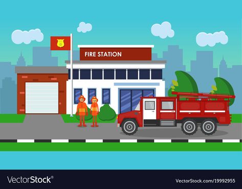 Fire Station Drawing, Fire Station Clipart, Flat Infographic, Garage Drawing, Places In The Community, Community Places, Building Sketch, Community Helper, Preschool Activity