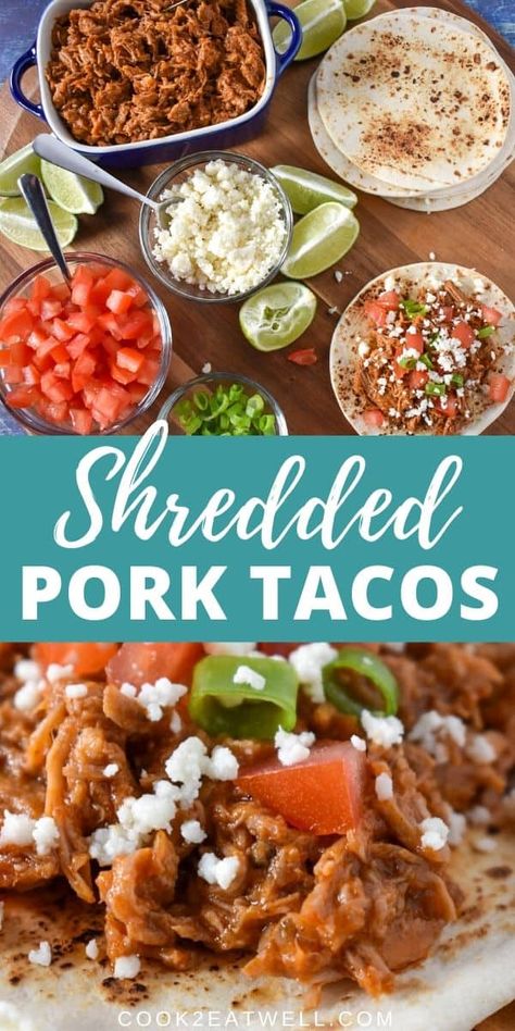 Tacos Pork, Pork Tacos Crockpot, Shredded Pork Tacos, Shredded Pork Recipes, Pork Fajitas, Nachos Recipe Beef, Pork Nachos, Pulled Pork Leftovers, Pulled Pork Tacos