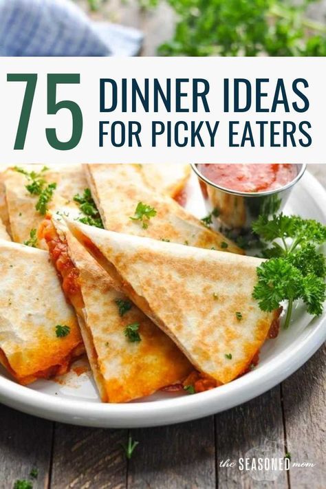 Coming up with new dinner ideas for picky eaters can be so challenging! That's why you'll love this convenient collection of 75 easy kid-friendly meals that your entire family will enjoy. Family Meals Kids, Picky Eaters Dinner, Recipes Meatloaf, Recipes Hamburger, Top Dinner Recipes, Pasta Healthy, Recipes Shrimp, Dinner Pasta, Budget Family Meals