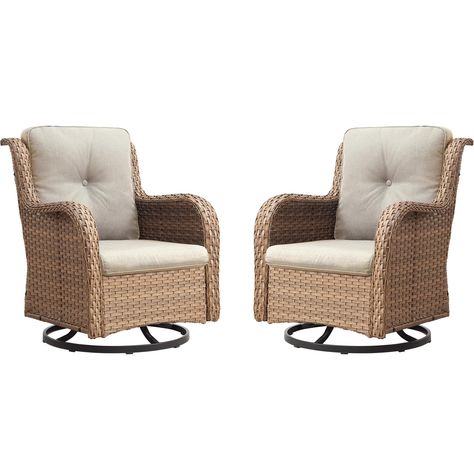 PRICES MAY VARY. 【360° SWIVEL & SMOOTH GLIDER】: Our wicker swivel patio chairs features a unique combination of 360° swivel and front and back glide for you to enjoy the outdoors. The base is fitted with a high-strength, rust-resistant frame for extra stability and support. Whether you're gathering with friends or enjoying the scenery alone, the swivel and glide features make it easy to find the perfect viewing angle. 【OVERSIZED SWIVEL ROCKER CHAIRS】: Our wicker outdoor swivel chair focuses on p Front Porch Furniture, Wicker Patio Chairs, Deck Balcony, Outdoor Swivel Chair, Swivel Rocker Chair, Swivel Rocking Chair, Swivel Glider Chair, Patio Glider, Porch Deck