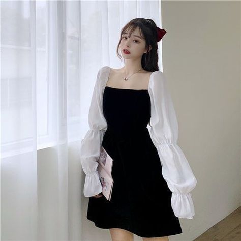 Style Korea Dress, Korean Dress Elegant, Korea Dress, Beautiful Black Dress, Clothes Korean Style, Fancy Dresses Long, Elegant Dresses Classy, Korean Fashion Dress, Quick Outfits