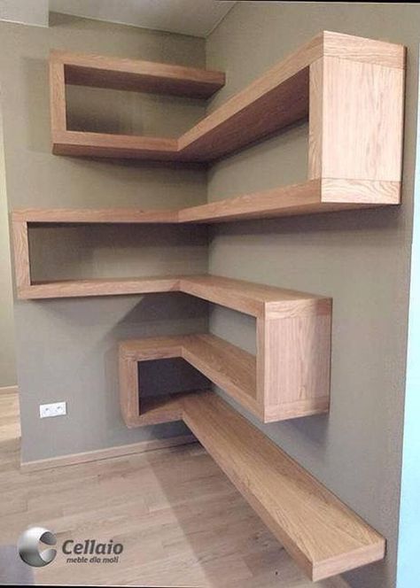 Top 40 Unique DIY Shelving Ideas - Engineering Discoveries Corner Shelf Ideas, Corner Shelf Design, Cool Shelves, Shelf Decor Bedroom, Woodworking Organization, Diy Wood Shelves, Regal Design, Room Shelves, Diy Holz