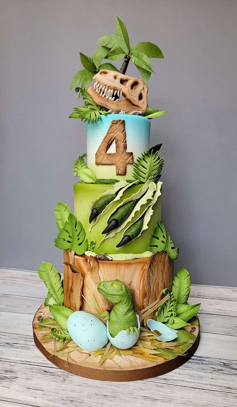 Children's Cakes | whimsycakesbydee Dinosaur Cakes For Boys, Dinasour Birthday, Jurassic World Cake, Dinosaur Birthday Party Ideas, Dino Birthday Cake, T Rex Cake, Festa Jurassic Park, Jurassic Park Birthday Party, Dinosaur Birthday Theme