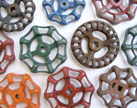 Vintage Water Faucet Knobs (purchase from SushiPotParts) make great decorative hooks.  from Apartment Therapy Blog, Light Catchers, Vintage Faucet, Garden Sheds, Water Faucet, Upcycle Recycle, Decorative Hooks, Faucet Handles, Apartment Therapy, Knobs And Pulls