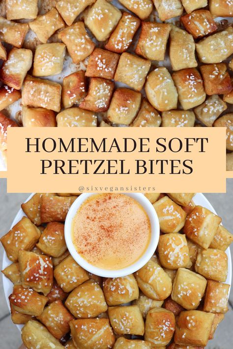 Homemade Soft Pretzel Bites, Soft Pretzel Bites, Croissant Breakfast, Homemade Soft Pretzels, Vegan Cheese Sauce, Soft Pretzel, Breakfast Sandwiches, Tasty Baking, Sweet Snacks Recipes