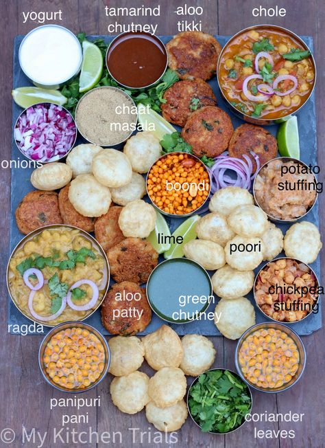 Chaat Platter – My Kitchen Trials Indian Grazing Platter, Indian Chaat Party Ideas, Chat Party Ideas Indian, Chaat Platter Ideas, Indian Brunch Menu Ideas, Indian Charcuterie Board Ideas, Chaat Party Ideas, Indian Chaat Charcuterie Board, Desi Charcuterie Board