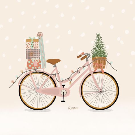 Christmas Illustration Card, Christmas Bike, Amsterdam Christmas, Christmas Bicycle, Dutch Bike, Bicycle Illustration, Sublimacion Ideas, Bike Drawing, Christmas Gift Packaging