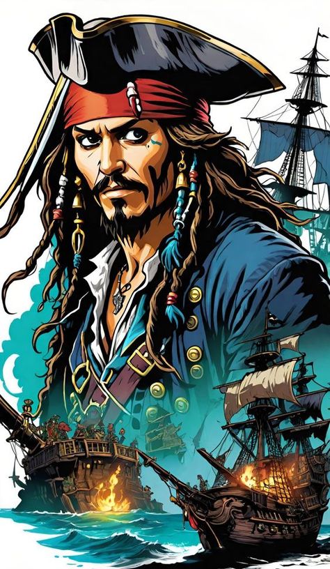 Pirates of the Caribbean Pirate Of Carribean, Pirates Of The Caribbean Wallpaper, Jack Sparrow Drawing, Baby Murugan Paintings, Image Joker, Jack Sparrow Wallpaper, Pirates Illustration, Pirate Ship Art, Joker Print