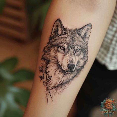 The Art of Embracing Your Wild Side: Exploring the Mystique of Wolf Tattoos: 140 Designs - inktat2.com Wolf Tattoo Wrist, Wolf Semicolon Tattoo, Line Work Wolf Tattoo, Wild Animal Tattoos For Women, White Wolf Tattoo For Women, Pretty Wolf Tattoo, Small Wolf Tattoo Simple, Wolf Tattoo For Women Half Sleeves, Native Wolf Tattoo