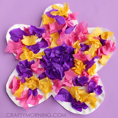 Paper Plate Flower Craft Using Tissue Paper - Crafty Morning Flower Crafts Preschool, Crafting Flowers, Paper Flowers For Kids, Flower Crafts Kids, Tissue Paper Crafts, Toddler Art Projects, Easy Paper Flowers, Paper Flower Crafts, Spring Crafts For Kids