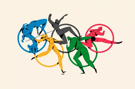 these animated athletes represent the olympic symbol’s five rings Olympics Graphics, Sports Illustrations Design, Olympic Logo, Illustration Animation, Sport Illustration, Game Illustration, Motion Design Animation, 2d Animation, Art Plastique