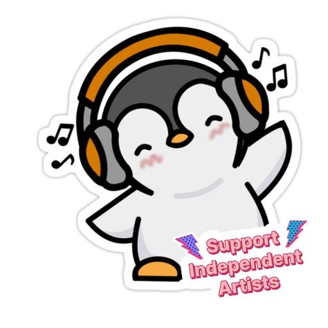 Decorate laptops, Hydro Flasks, cars and more with removable kiss-cut, vinyl decal stickers. Glossy, matte, and transparent options in various sizes. Super durable and water-resistant. A baby penguin listening to music from it's orange headphone. Penguin Listening To Music, Cute Penguin Cartoon, Singing Drawing, Pink Headphones, Penguin Cartoon, Penguin Drawing, Sticker Journal, Penguin Love, Cool Tech Gadgets Electronics