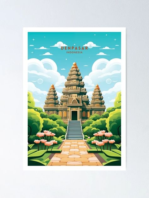 Bali Illustration, Bali Poster, Poster Illustration, Denpasar, Travel Illustration, Illustration Poster, Travel Beauty, Balinese, Travel Poster