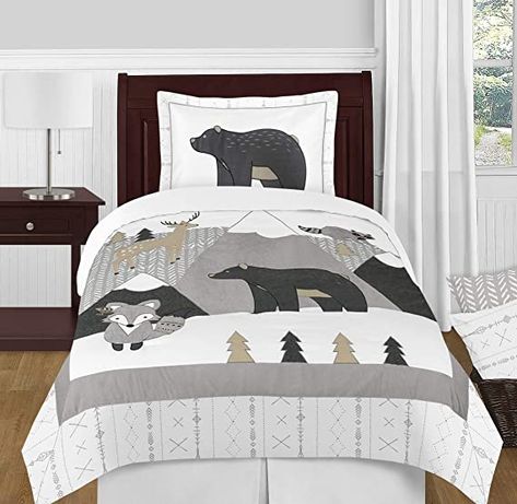 Amazon.com: Sweet Jojo Designs Beige, Grey and White Boho Mountain Animal Gray Woodland Forest Friends Unisex Boy or Girl Twin Size Kid Childrens Bedding Comforter Set - 4 Pieces - Deer Fox Bear : Home & Kitchen Boho Mountain, Twin Comforter Sets, Comforter Bedding Sets, Sweet Jojo Designs, Woodland Friends, Designer Bedding Sets, Twin Bed Sets, Twin Comforter, Buy Bed