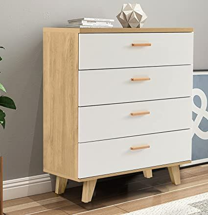 Amazon.com: SSLine 4 Drawers Dresser 37.8" Tall Wood Nightstand for Bedroom Living Room Entryway Modern White & Brown Chest of Drawer Accent Storage Cabinet with Solid Wood Legs (4-Drawer) : Home & Kitchen Drawer Design Bedroom, Brown Chest Of Drawers, Entryway Modern, Drawers Design, Chest Of Drawer, Accent Storage Cabinet, Vanity Benches, 4 Drawer Dresser, Accent Storage