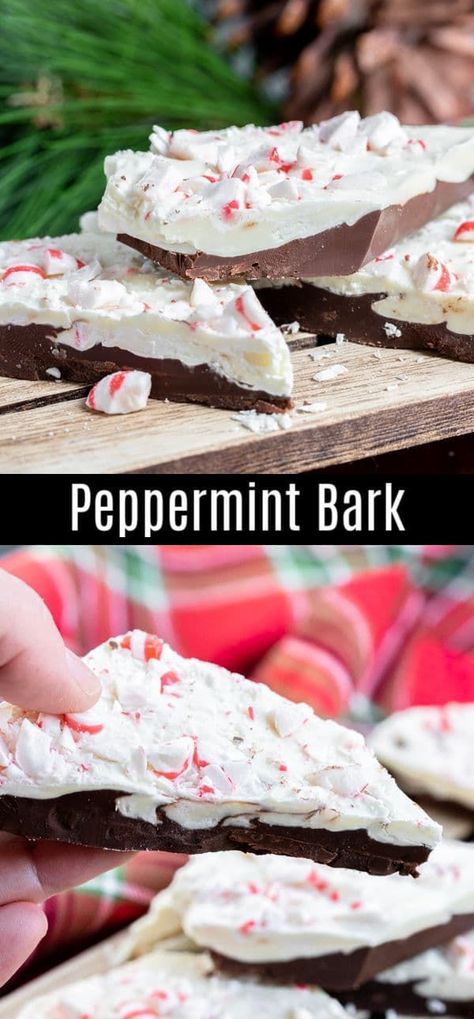 This easy Peppermint Bark recipe is a delicious homemade chocolate bark made with layers of dark chocolate and white chocolate topped with crunchy peppermint candy. Peppermint bark is easy to make, pretty to look at, and totally delicious. Add this to your holiday treats for parties and family celebrations! Peppermint Pretzel Bark, Homemade Chocolate Bark, Peppermint Pretzel, Homemade Peppermint Bark, Peppermint Bark Recipes, Christmas Bark, Peppermint Candies, Candy Cocktails, Christmas Candy Recipes