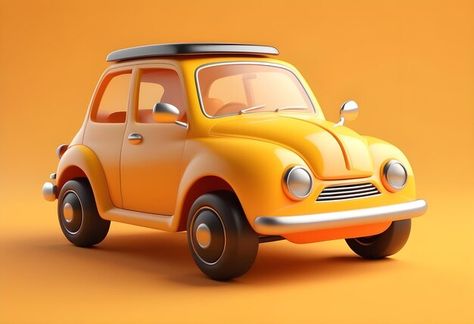 Photo cute 3d yellow car illustration wi... | Premium Photo #Freepik #photo Toy Car Illustration, Cartoon Vehicles, Stylized Environment, Background Horizontal, Car Backgrounds, Photo Cute, Yellow Car, Car Illustration, Orange Background