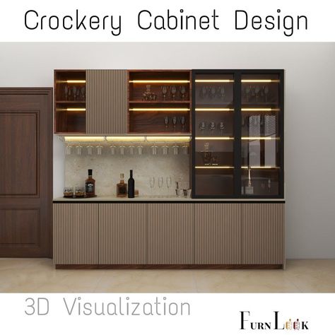 Home bar design ideas Crockery Units Modern Luxury, Dining Room Display Cabinet Modern, Crocary Unit Design Modern Wooden, Crocry Unit Design Modern Small, Crokeries Cabinet Design, Crokari Units Design, Crockery Cabinet Design Dining Rooms, Crockery Cum Bar Unit, Crockery Unit Design Modern Dining