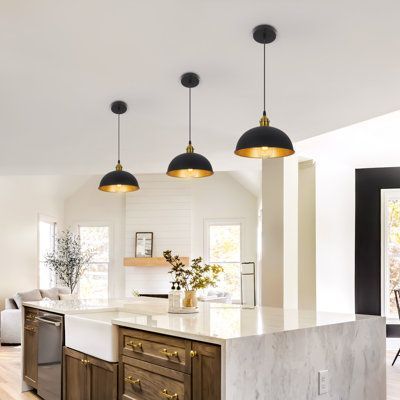 Brushed Gold Island Pendant, Statement Pendant Lighting, Matte Black Kitchen Light Fixtures, Peninsula Lighting Pendants, Island Light Pendants, Island Pendant Lights Kitchen Black, Large Island Light Fixtures, Island Lighting Kitchen Modern, Gold And Black Hardware Kitchen