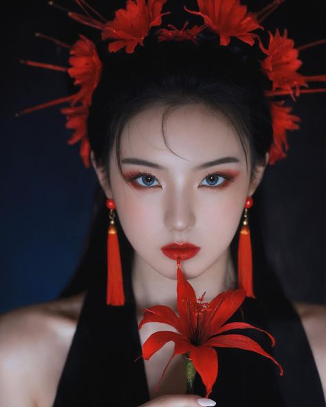 Lily Spider Flower, Red Spider Lily, Spider Lily, Korean Makeup Tutorials, Girl Portrait, Exploring The World, Portrait Girl, Hair Ornaments, Birthday Photoshoot