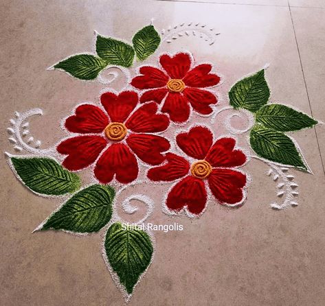 Flower Easy Rangoli Designs, Floral Rangoli Designs, Easy Rangoli Designs For Beginners, Margali Kolam, Ganesh Rangoli, Diwali Rangoli Designs, Free Hand Designs, Border Rangoli, Very Easy Rangoli Designs