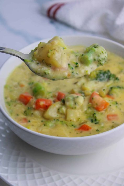 Thick and Chunky Vegetable Chowder - Happy Homeschool Nest Chunky Vegetable Soup, Vegetable Chowder, Cheesy Vegetable, Easy Vegetable Soup, Chowder Soup, Savory Soups, Soup And Stew, Chowder Recipes, Frozen Vegetables