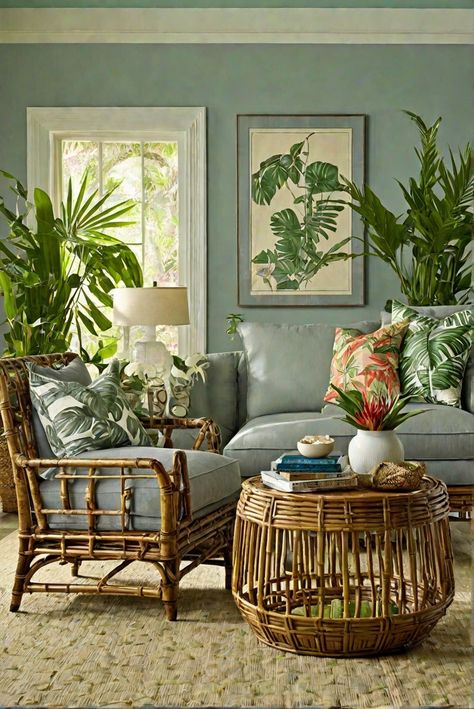 Tropical Escape: Bring the Tropics Home with Sherwin Williams Comfort Gray! - HOME CABINET EXPERT Sherwin Williams Comfort Gray, Cottage Coastal Decor, Tropical British Colonial, Cherry Wood Kitchen Cabinets, Caribbean Decor, Cherry Wood Kitchens, Gray Furniture, Turquoise Room, Tropical Interiors