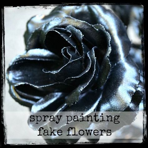 Halloween Craft Idea: Spray Paint Fake Flowers Black for Spooky Decor Spray Painted Flowers, Painting A Sink, Spray Paint Flowers, Tinted Mason Jars, Spray Paint Furniture, Blue Mason Jars, Flower Spray, Spooky Decor, Painted Flowers