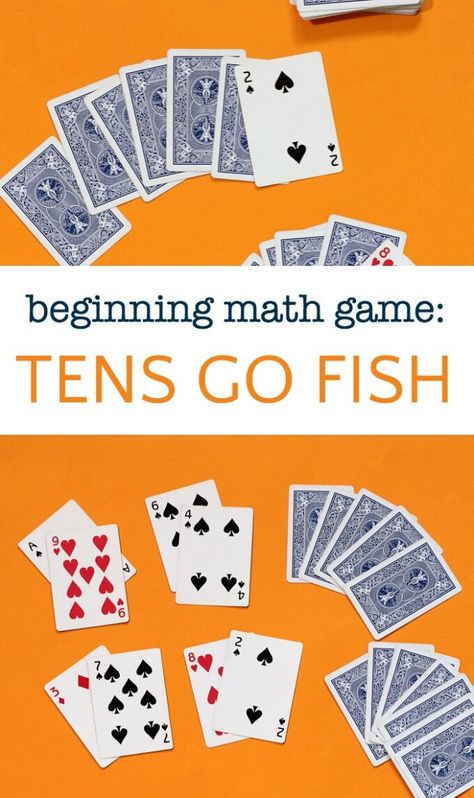 Easy math card game great for students learning early addition skills. Tens Go Fish helps kids practice simple calculations and is very easy to learn and play. Addition Card Games, Place Value Card Game, Make Ten Math Game, Math Card Games For Kids, Easy Math Games, Math Card Games, Beginning Math, Easy Math, Maths Games