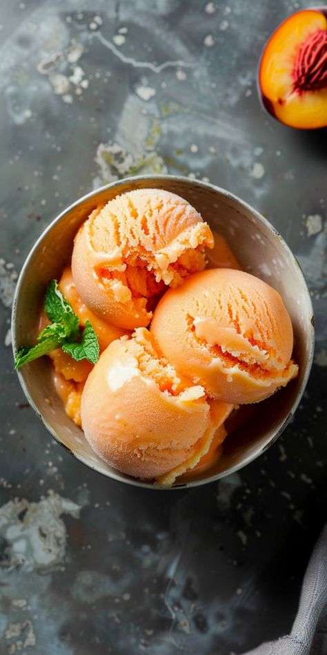 Peach Sorbet [25 Minutes] – Chasety Peaches Aesthetic, Peach Sherbert, Peach Sorbet Recipe, Peach Dumplings, Sorbet Recipe, Fruit Diet, Peach Sorbet, Buttery Shortbread Cookies, Comidas Fitness