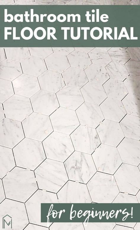 Bathroom Tile Floors, Bathroom Floors Diy, Hexagon Tile Bathroom, Hexagon Marble Tile, Bathroom Tile Diy, Octagon Tile, Tile Floor Diy, How To Lay Tile, Hexagon Floor