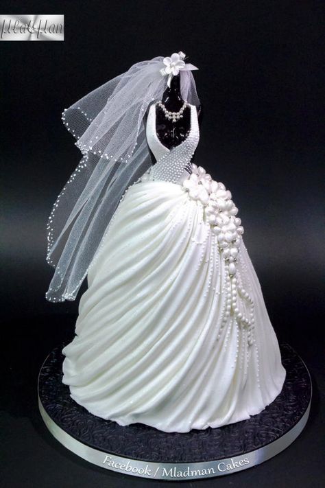 Wedding Dress Cake by MLADMAN - http://cakesdecor.com/cakes/240238-wedding-dress-cake Cake Dress Design, Mini Torte, Brides Cake, Fantasy Cake, Cake Dress, Wedding Dress Cake, Bridal Shower Cakes, Barbie Cake, Dress Cake