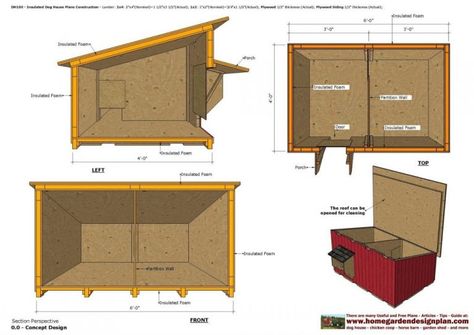 Cold Weather Dog House Plans | BradsHomeFurnishings Dog House Plans Insulated, Insulated Dog House Plans, Dog House Diy Outdoor, Dog House Design, Heated Dog House, Double Dog House, Winter Dog House, Large Dog House Plans, Easy Dog House