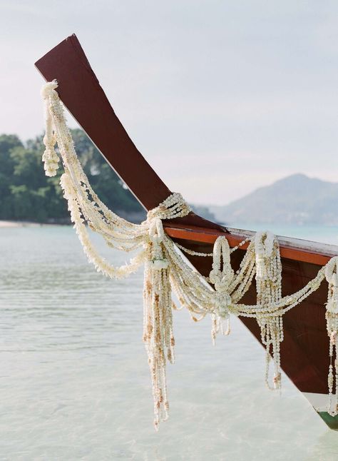 Orchid Garland, Unique Beach Wedding, Wedding Thailand, Beach Wedding Venues, Beach Wedding Ideas, Boat Wedding, Large Beach Bags, Thailand Wedding, Beach Wedding Dresses