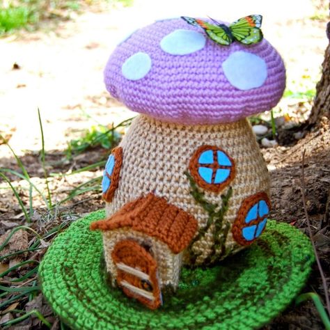 Spring Fairy House Pattern Amigurumi House Free Pattern, Crochet Fairy House Free Pattern, Crochet Fairy Pattern Free, Fairy Crochet Pattern Free, Crochet Fairy House, Crochet Fairy, Spring Fairy, Crochet Mushroom, Crochet Cat Pattern